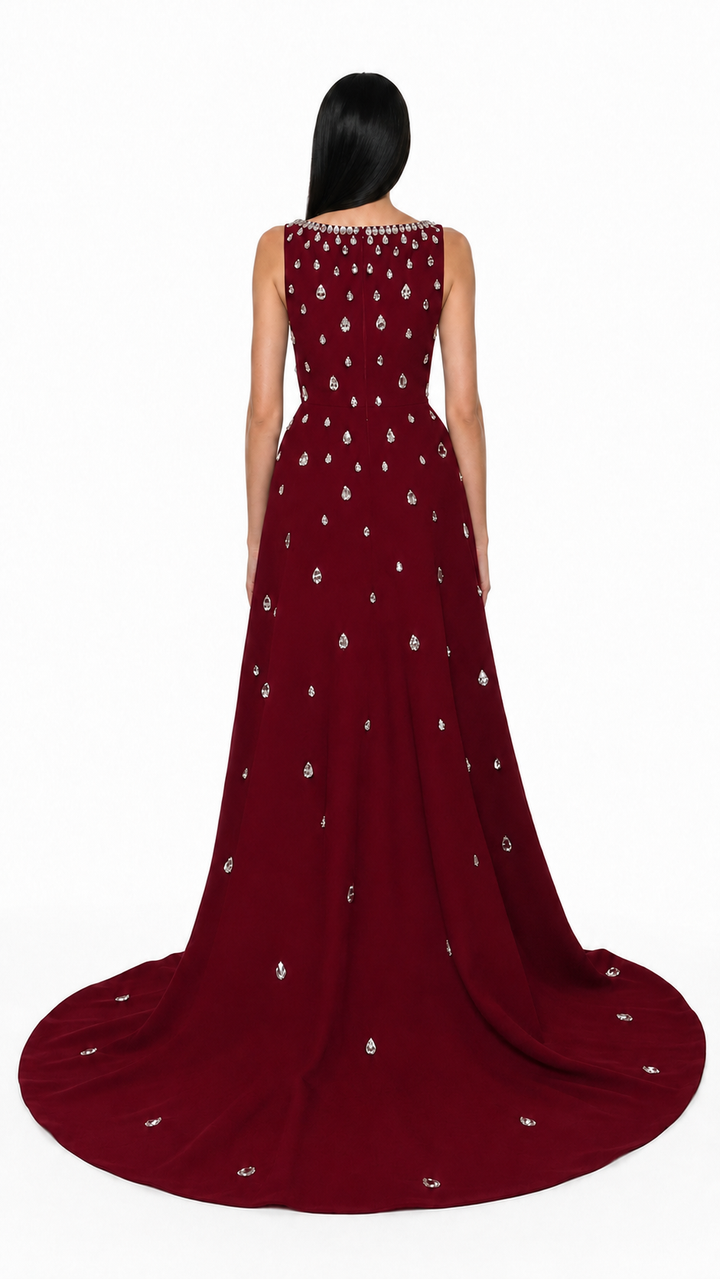 Black Crystal Embellished Square Neck Gown – AURELIA