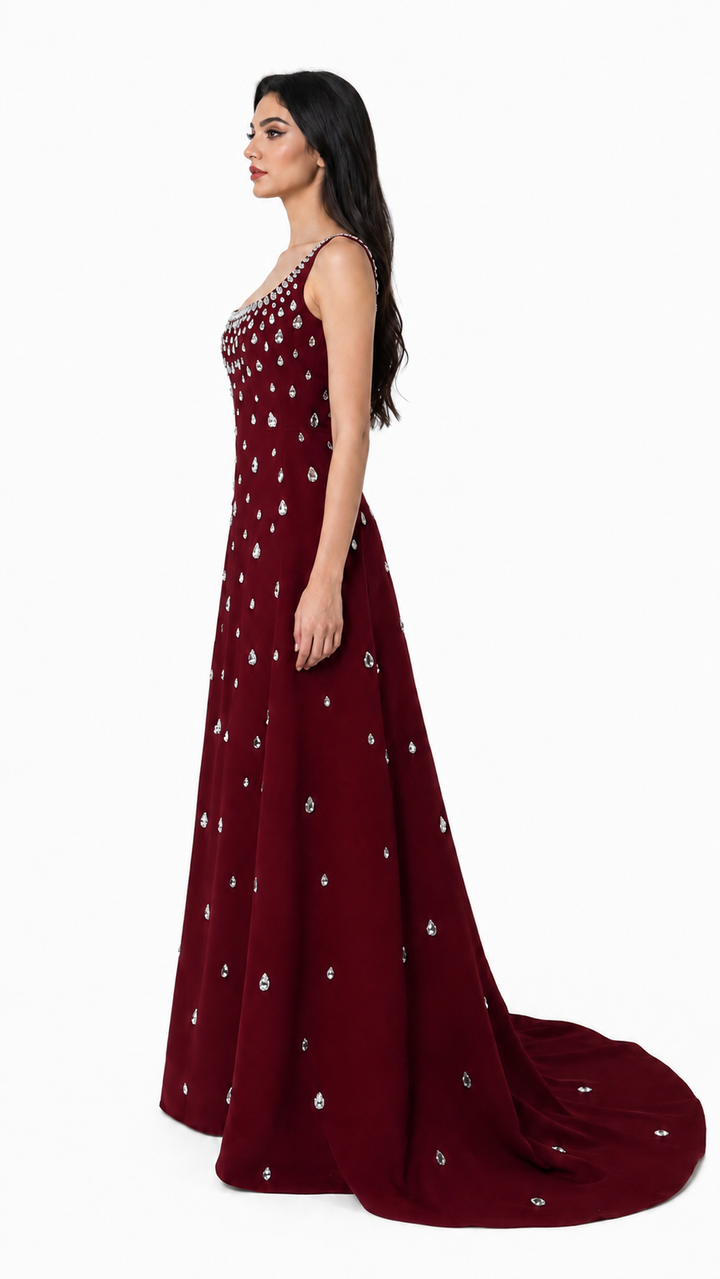 Black Crystal Embellished Square Neck Gown – AURELIA
