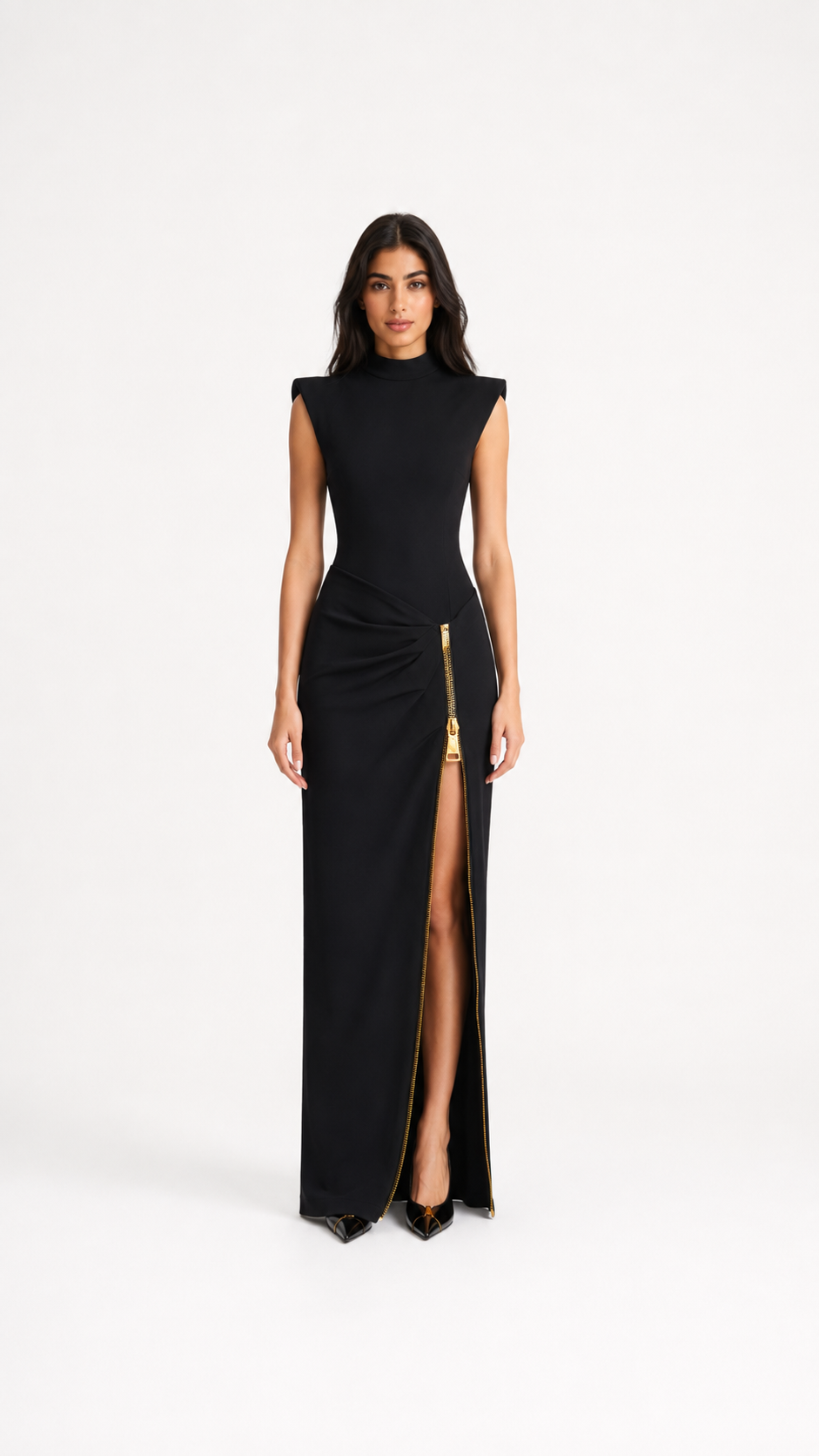 Black Gold Zip High Slit Maxi Dress – NOVARA