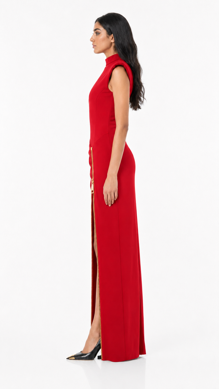 Black Gold Zip High Slit Maxi Dress – NOVARA