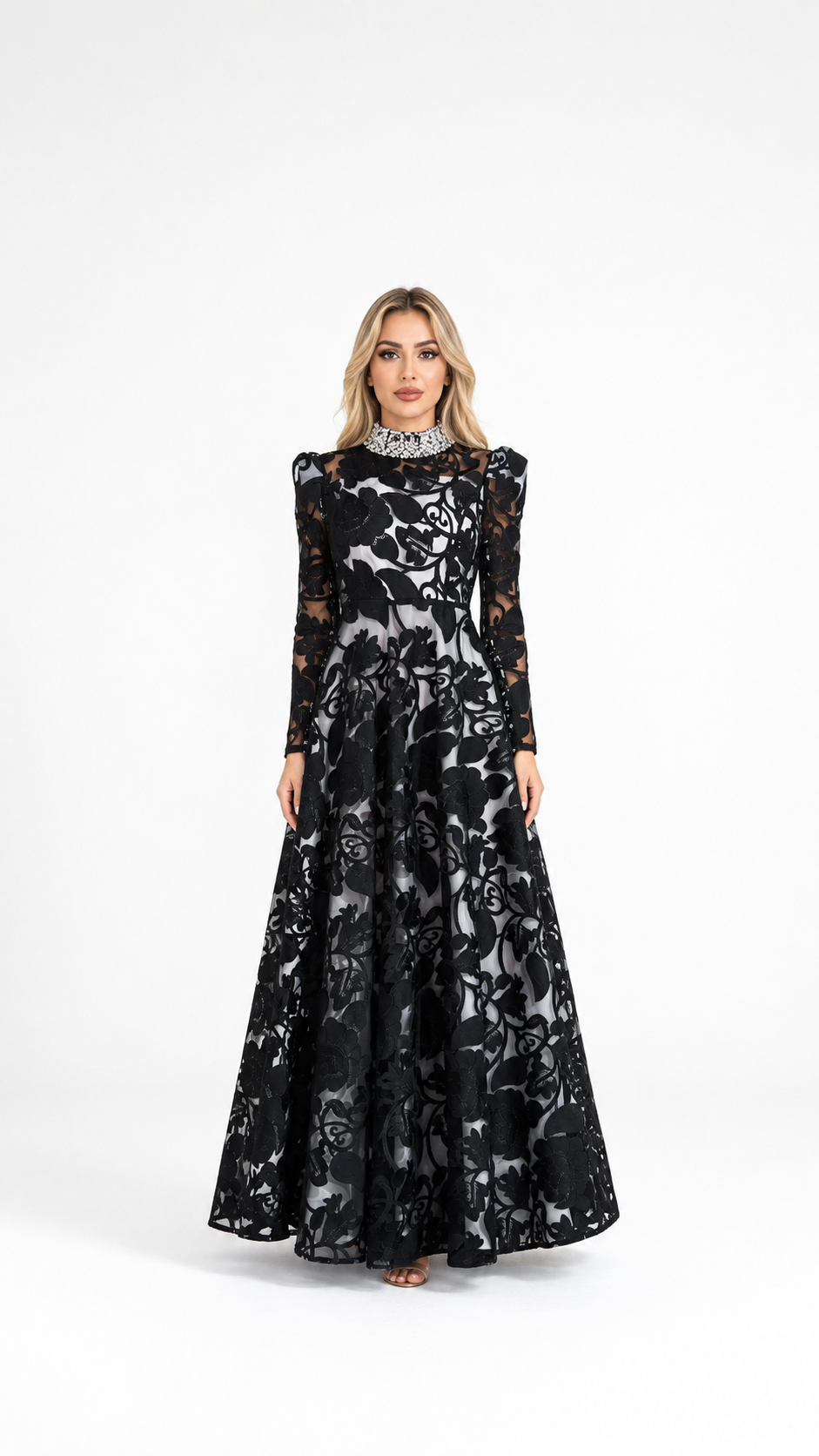 Black Floral Embroidered Sheer Maxi Dress – ROSÉVA