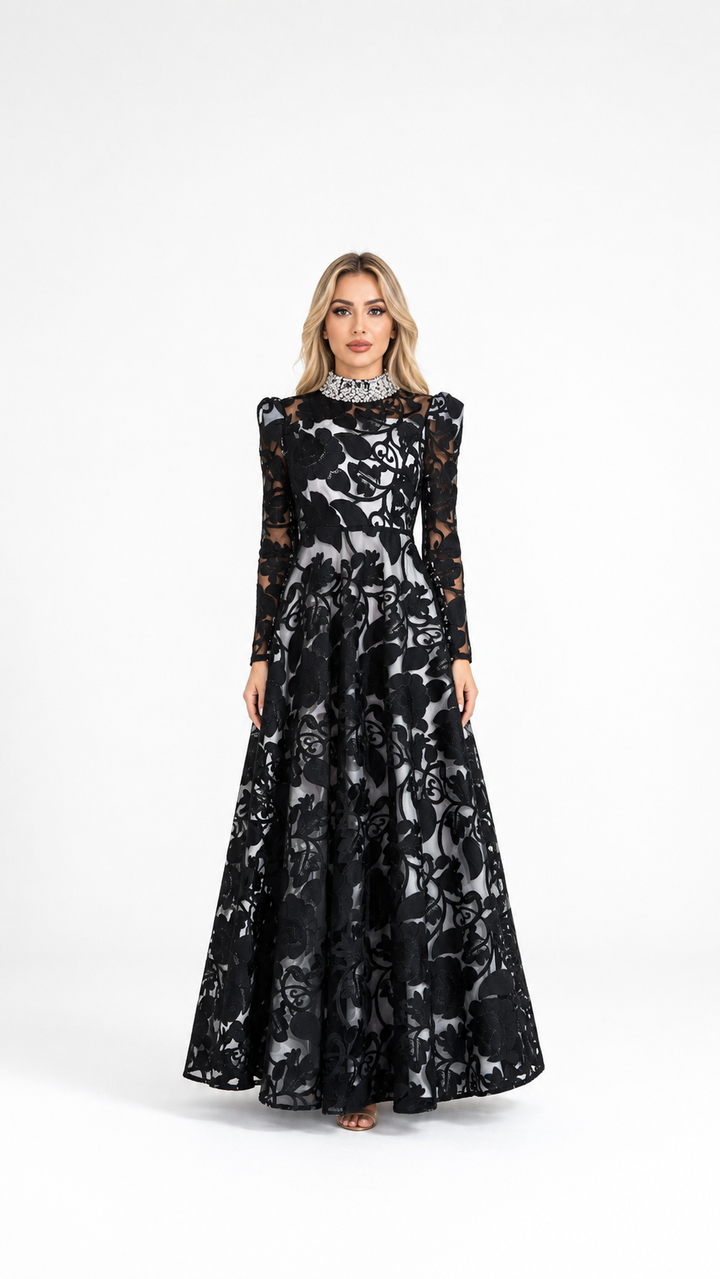Black Floral Embroidered Sheer Maxi Dress – ROSÉVA