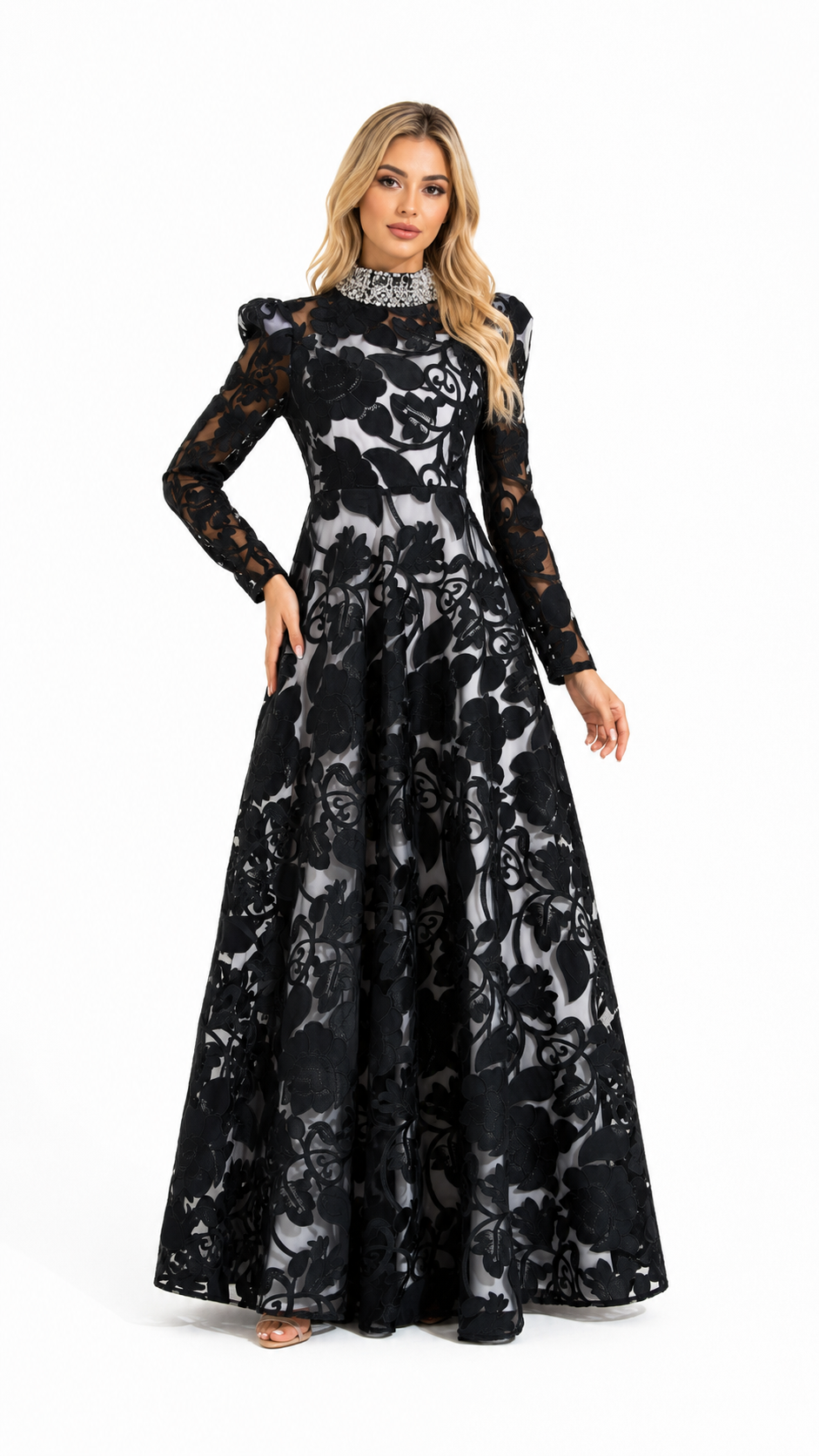 Black Floral Embroidered Sheer Maxi Dress – ROSÉVA
