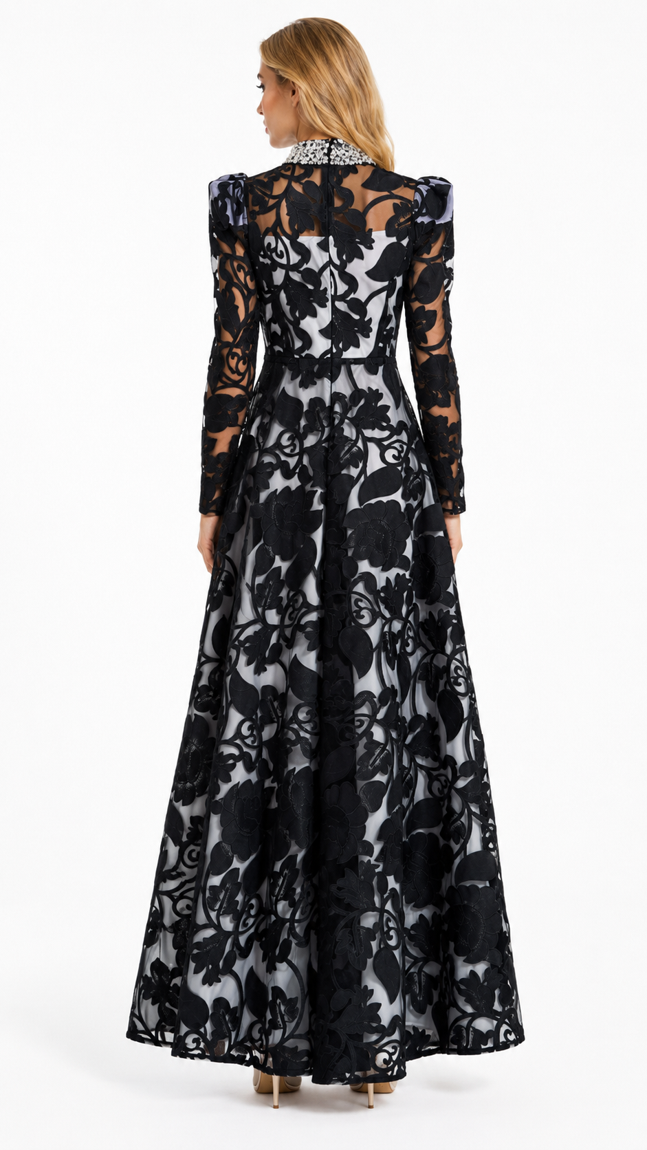 Black Floral Embroidered Sheer Maxi Dress – ROSÉVA