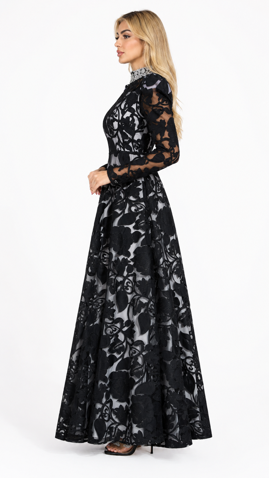 Black Floral Embroidered Sheer Maxi Dress – ROSÉVA