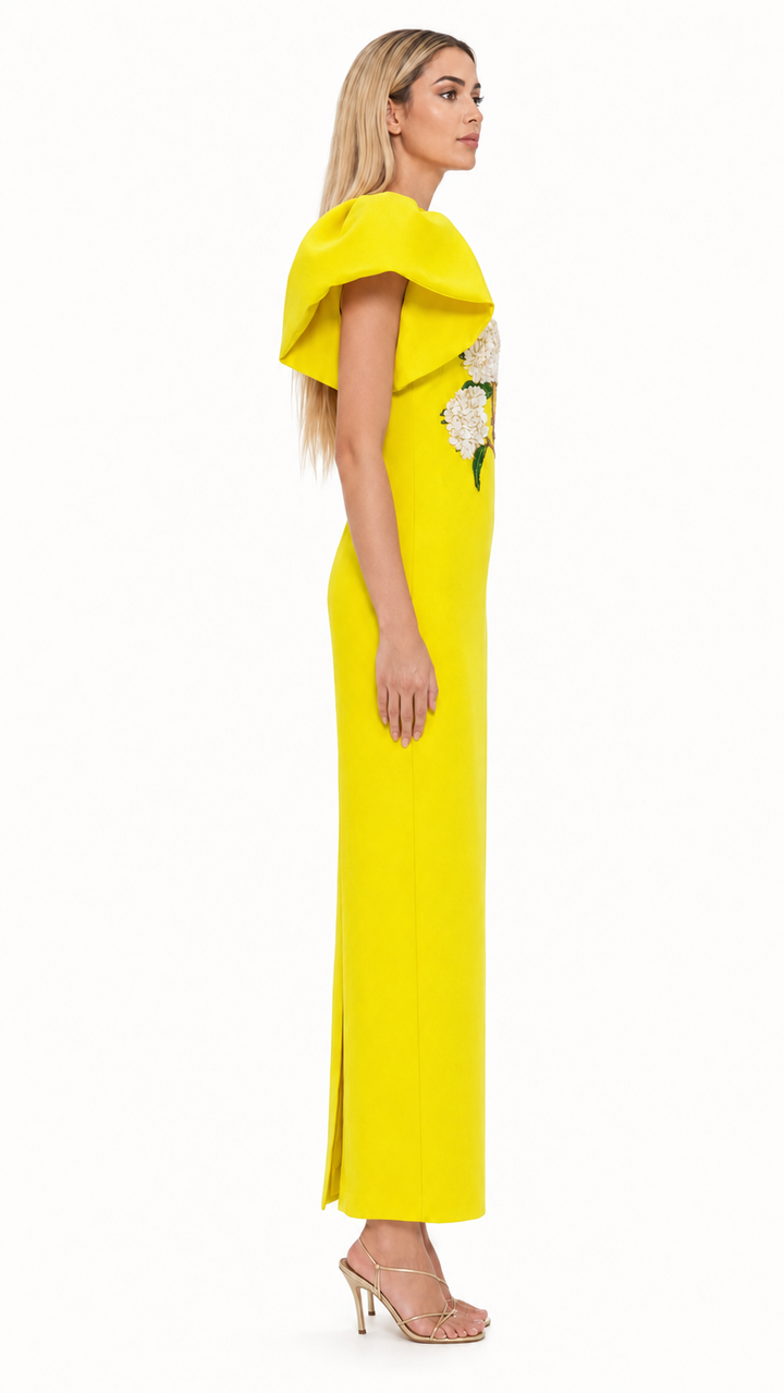 Orange Floral Appliqué Statement Sleeve Dress – VIRELLE