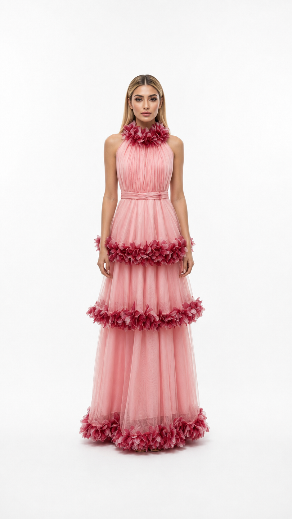 Blush Floral Tiered Tulle Gown – FIORA