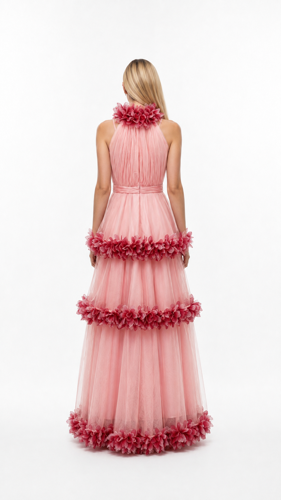 Blush Floral Tiered Tulle Gown – FIORA