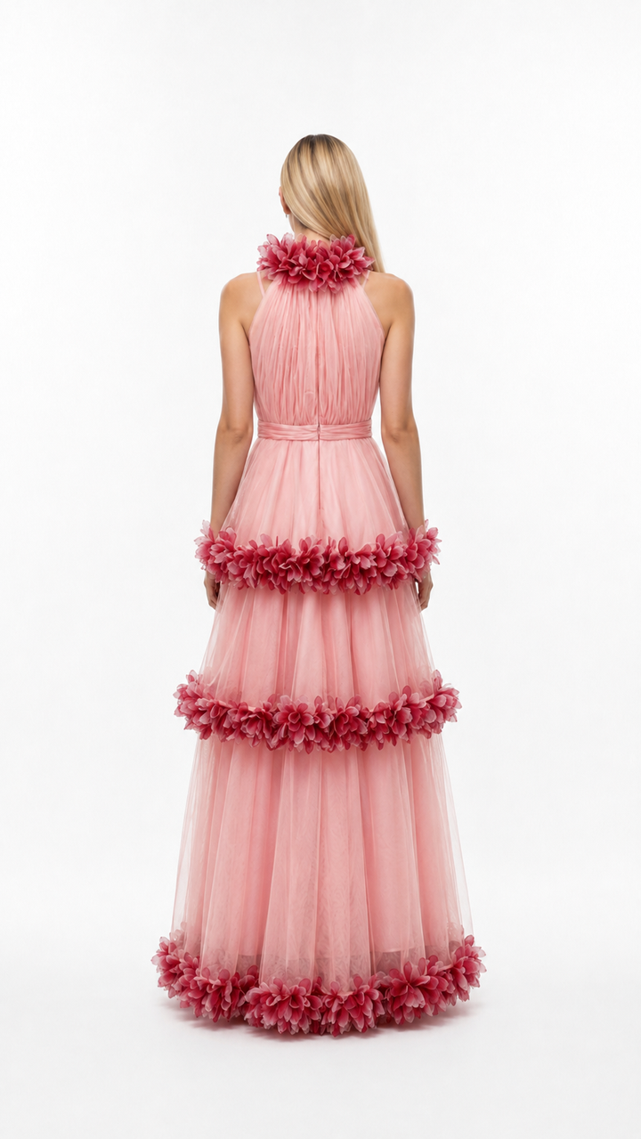 Blush Floral Tiered Tulle Gown – FIORA