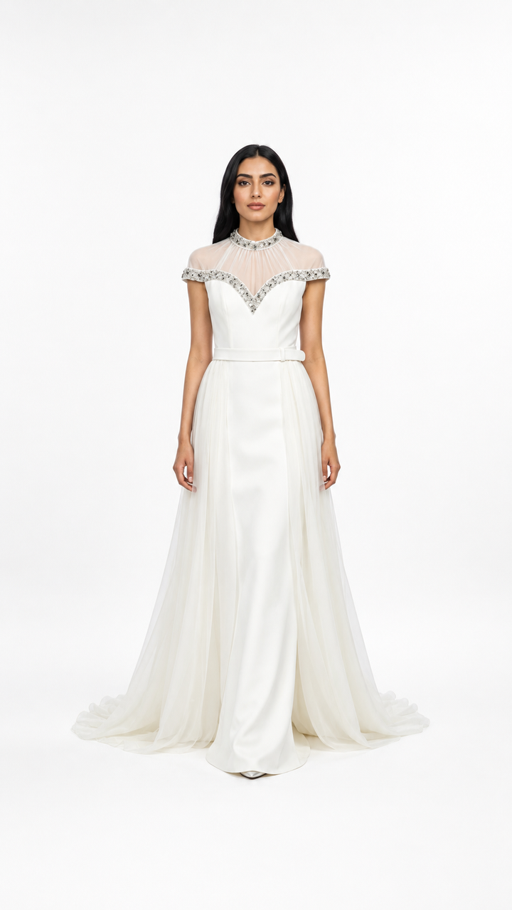 White Crystal Embellished Chiffon Gown – Grace (Copy)