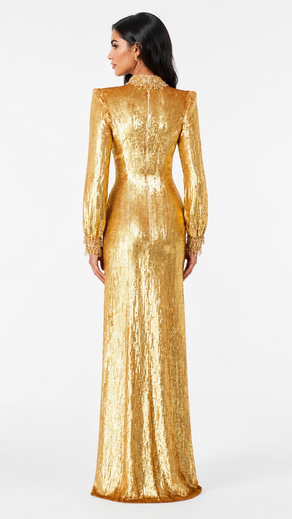 Gold Sequin High-Neck Evening Gown – AURELIA