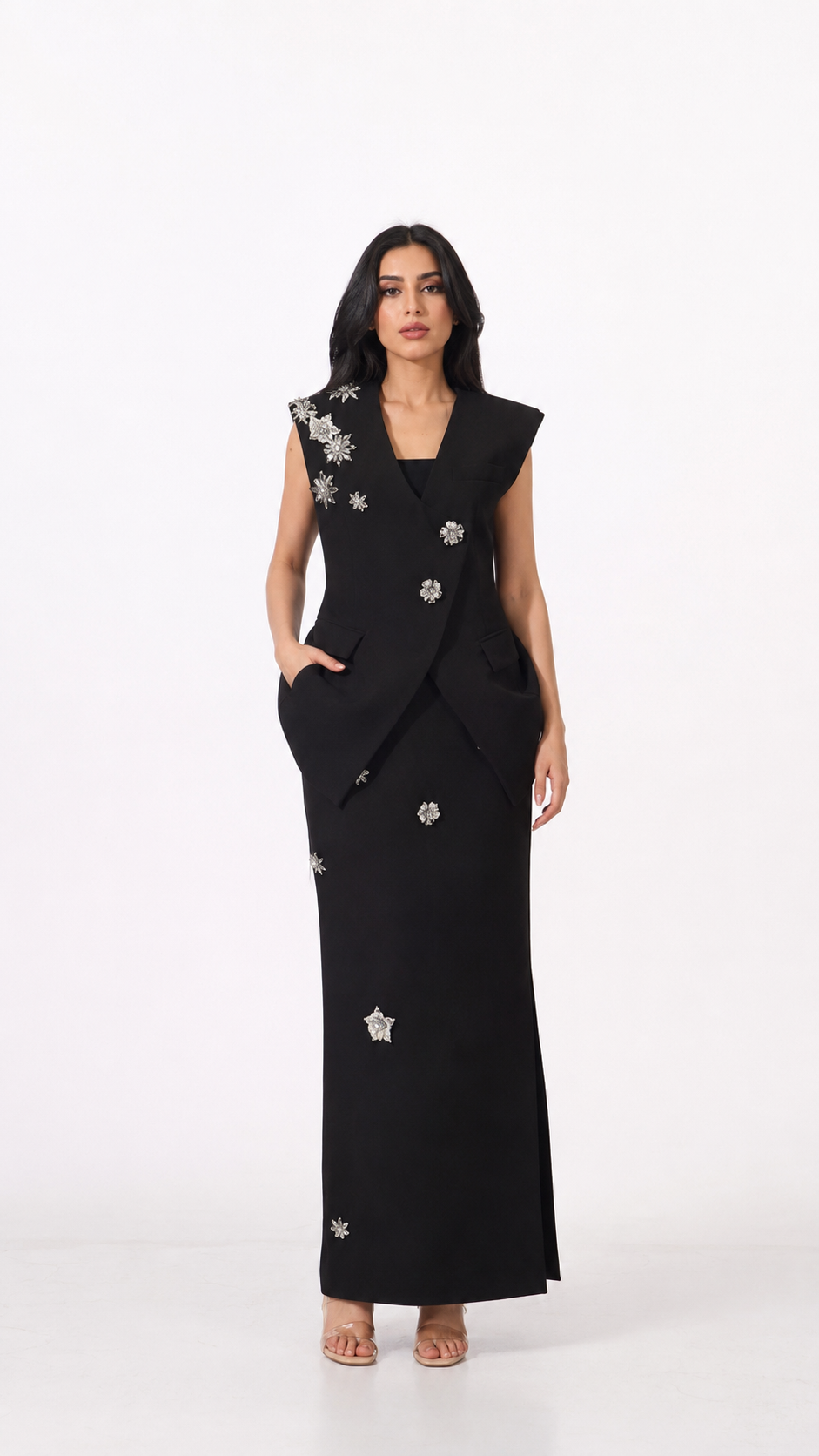 Ivory Crystal Embellished Two-Piece Evening Set – VIVIENNE