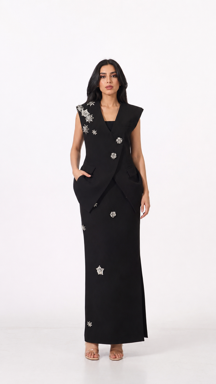 Ivory Crystal Embellished Two-Piece Evening Set – VIVIENNE