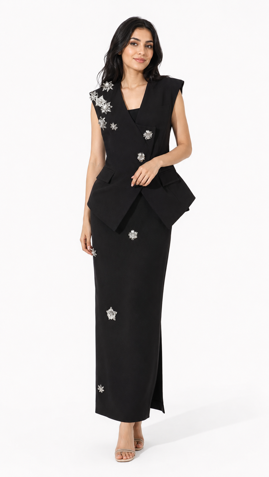 Ivory Crystal Embellished Two-Piece Evening Set – VIVIENNE