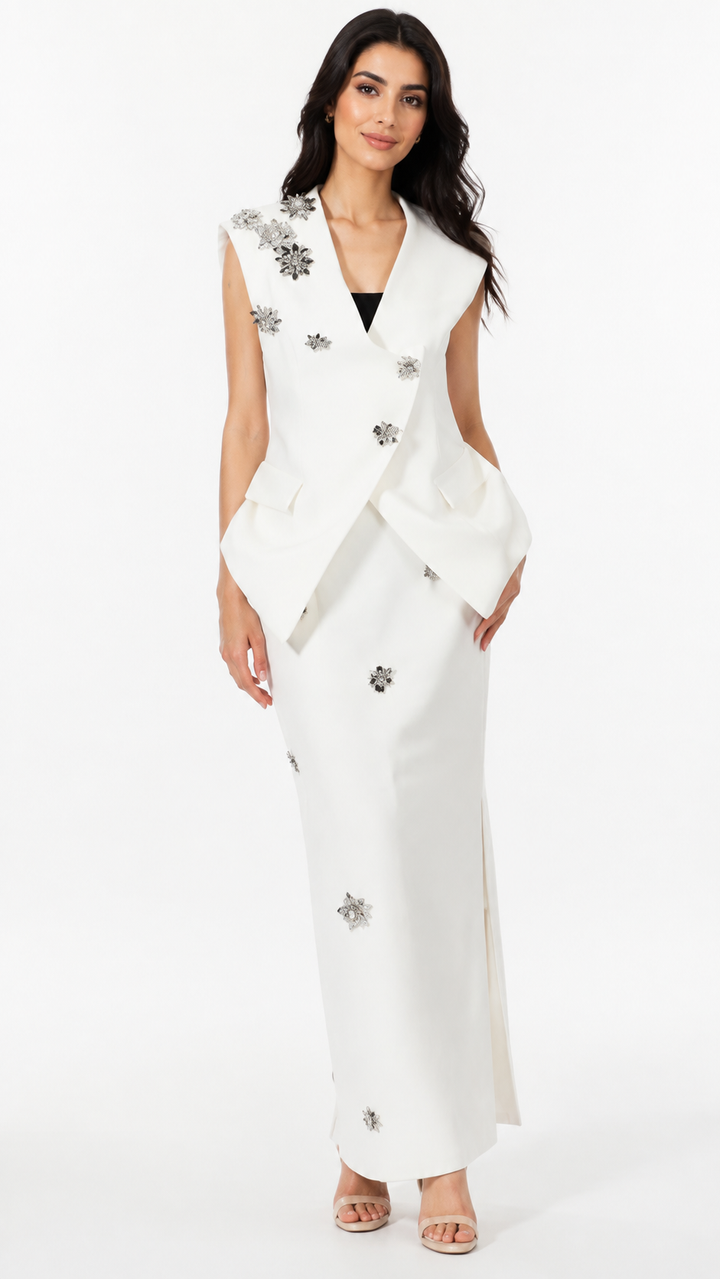 Ivory Crystal Embellished Two-Piece Evening Set – VIVIENNE