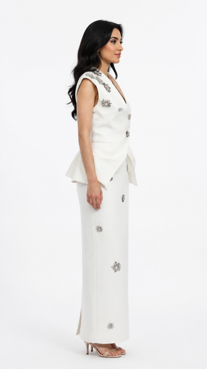 Ivory Crystal Embellished Two-Piece Evening Set – VIVIENNE
