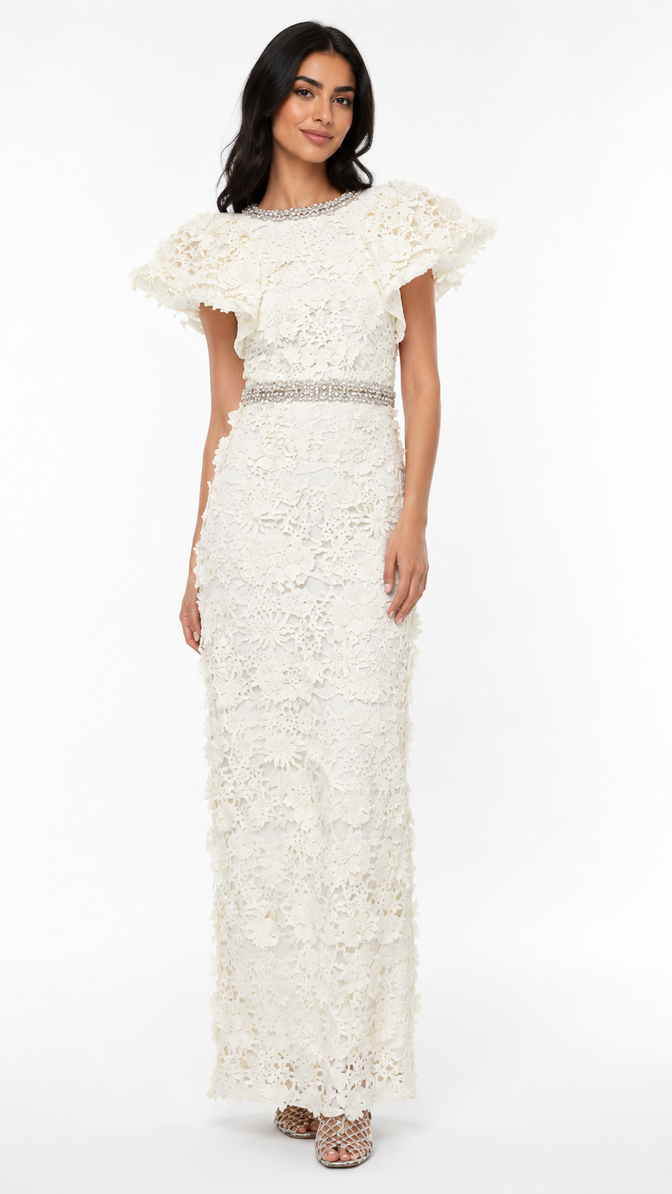 Ivory 3D Floral Embellished Evening Gown – FLORÉA