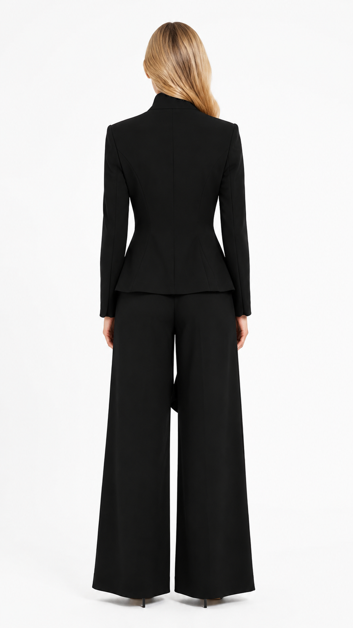 Black Draped Blazer & Wide-Leg Pants Set – MONTRÉA
