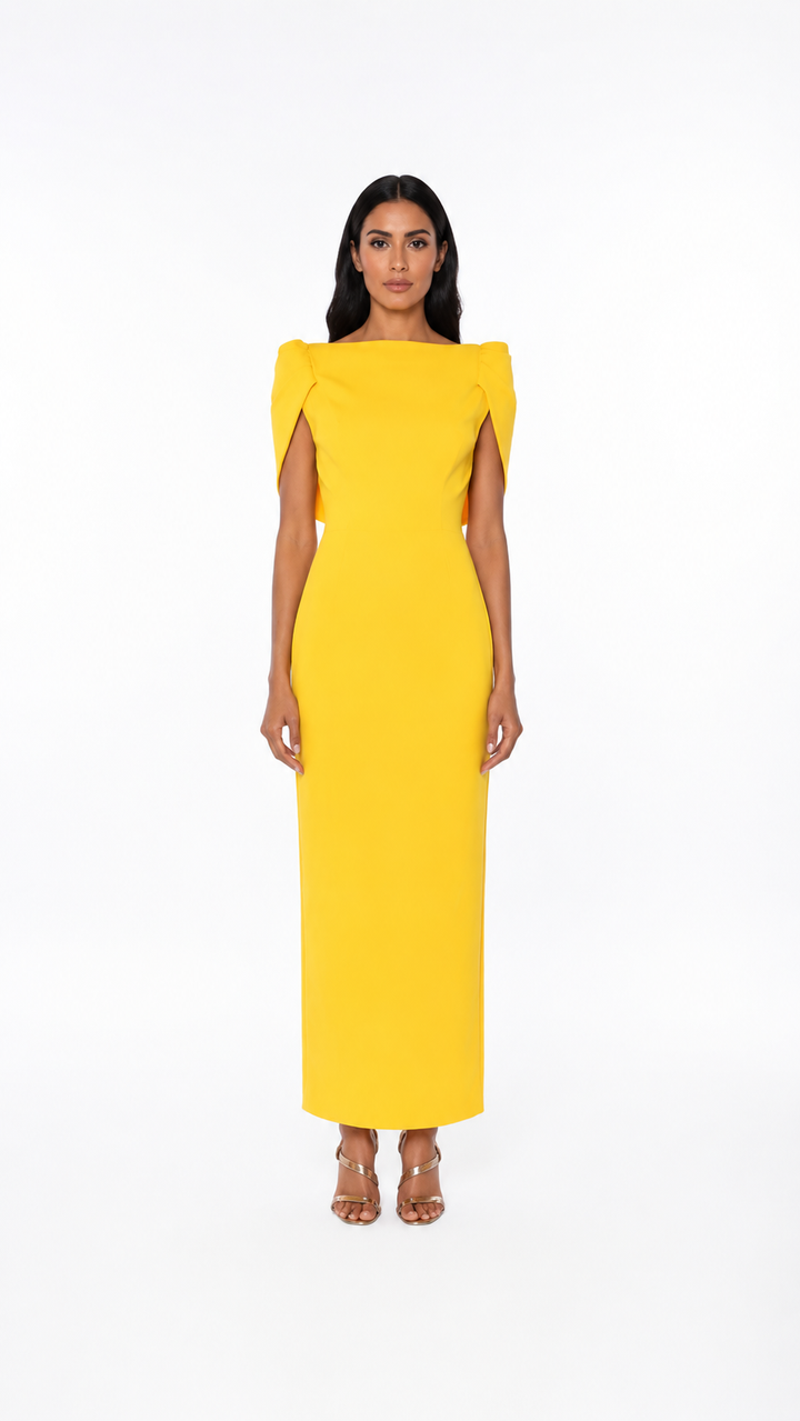 Sunshine Yellow Cape Sleeve Maxi Dress – SOLÉNA