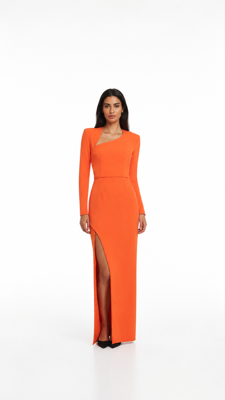 Orange Asymmetric Neckline Maxi Dress – SOLARA