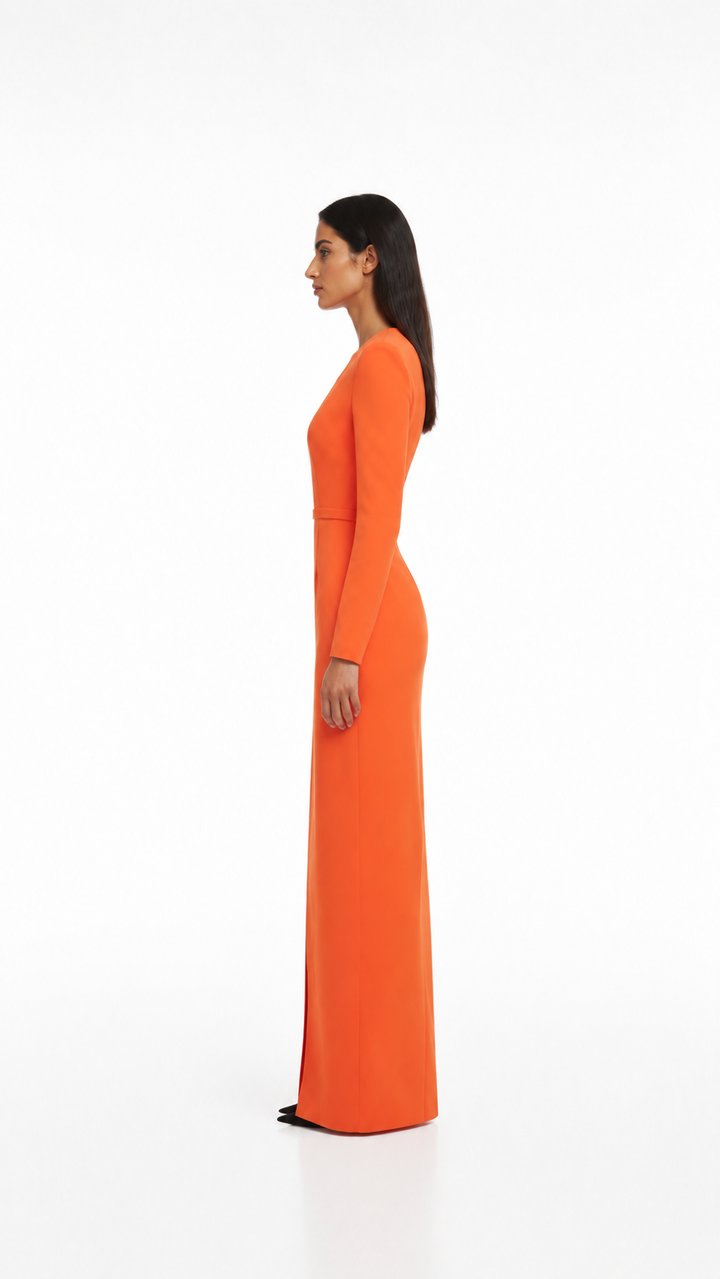 Orange Asymmetric Neckline Maxi Dress – SOLARA