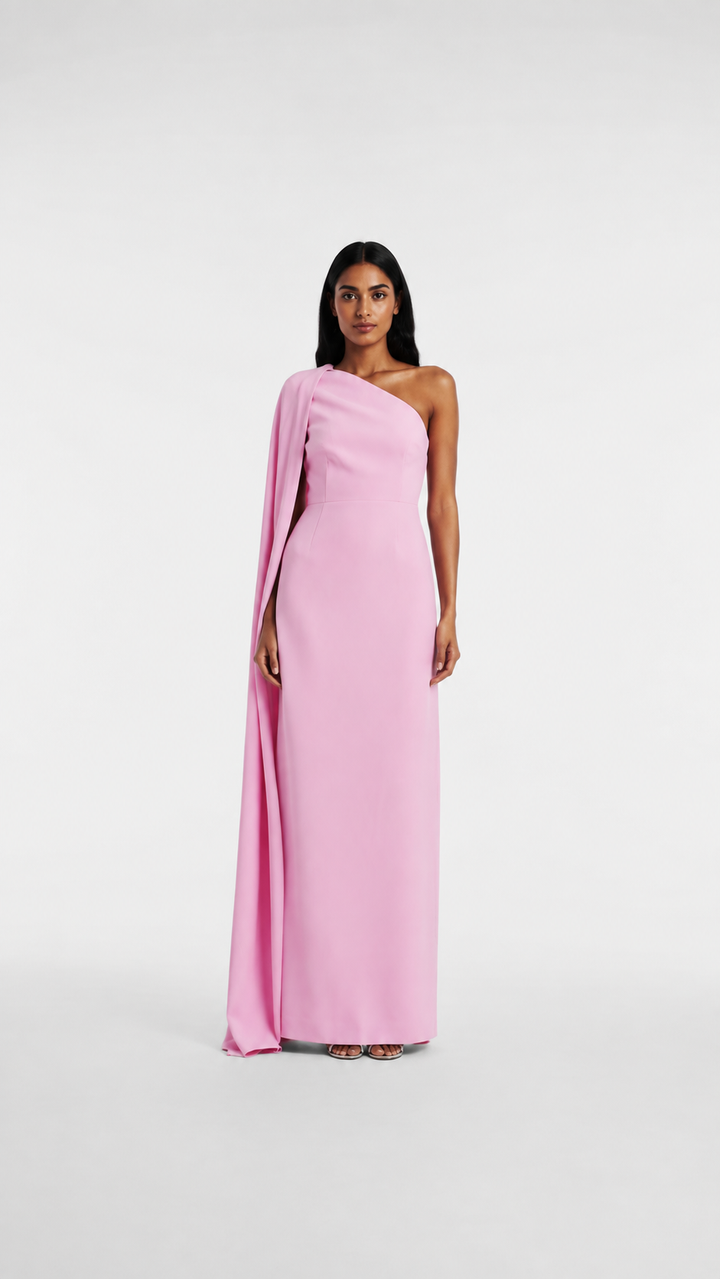 Pink One-Shoulder Cape Maxi Dress – LOREVA
