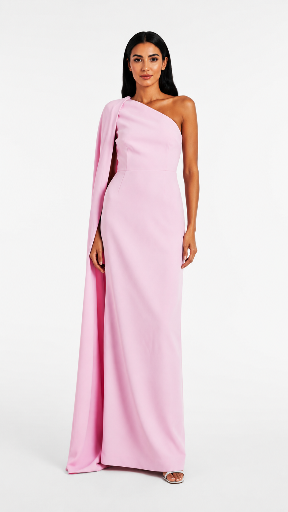 Pink One-Shoulder Cape Maxi Dress – LOREVA