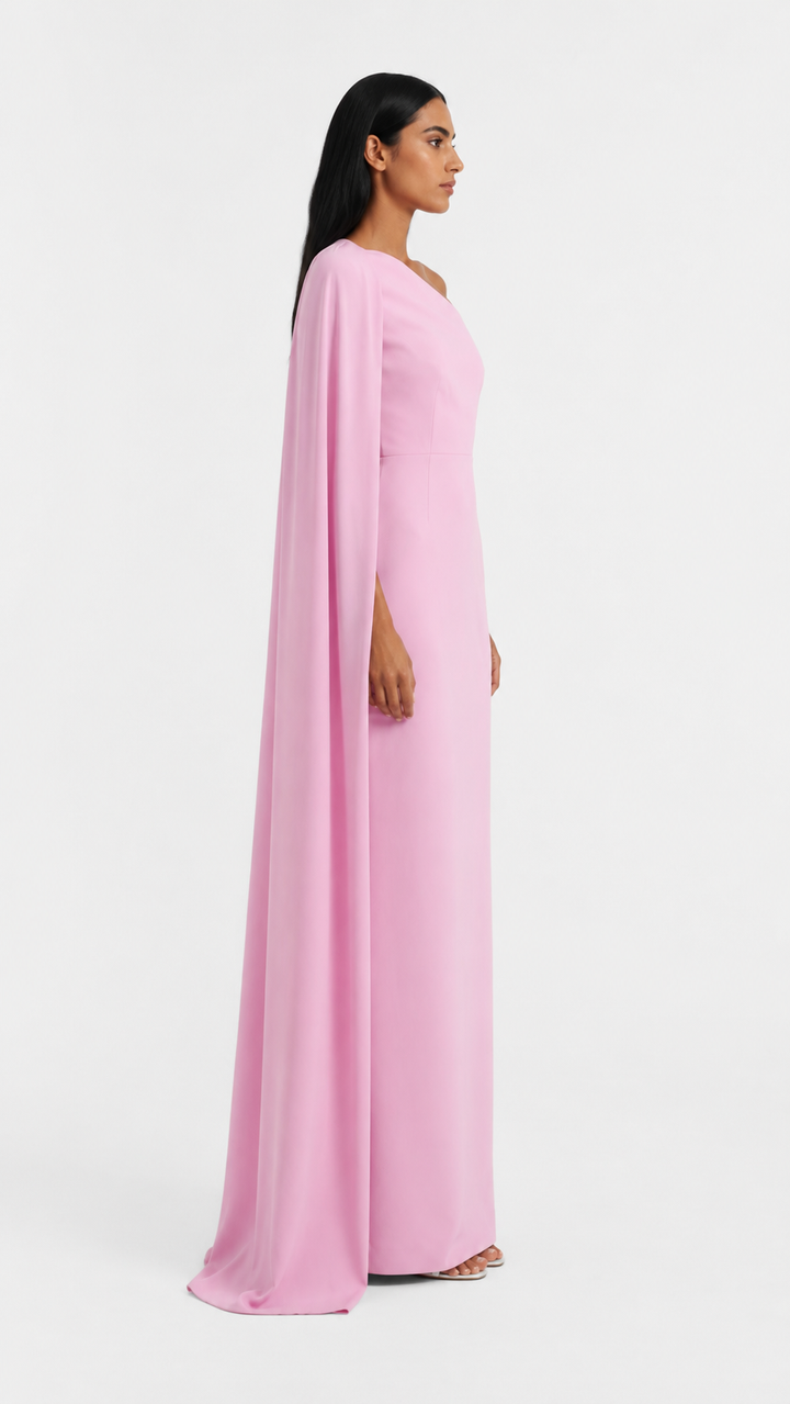 Pink One-Shoulder Cape Maxi Dress – LOREVA