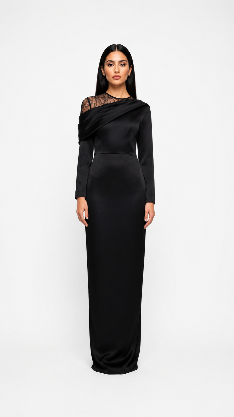 Black Satin Lace Detail Maxi Dress – NOIRELLE