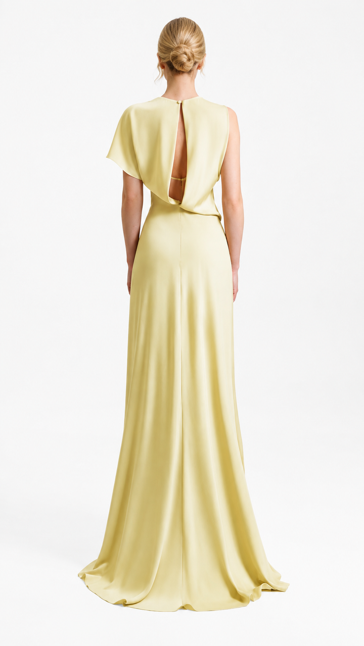 Champagne Draped Satin Maxi Dress – SERENA