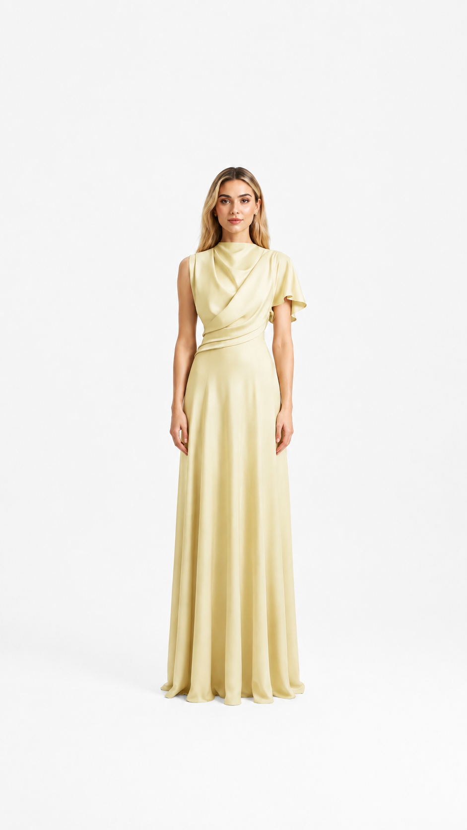 Champagne Draped Satin Maxi Dress – SERENA
