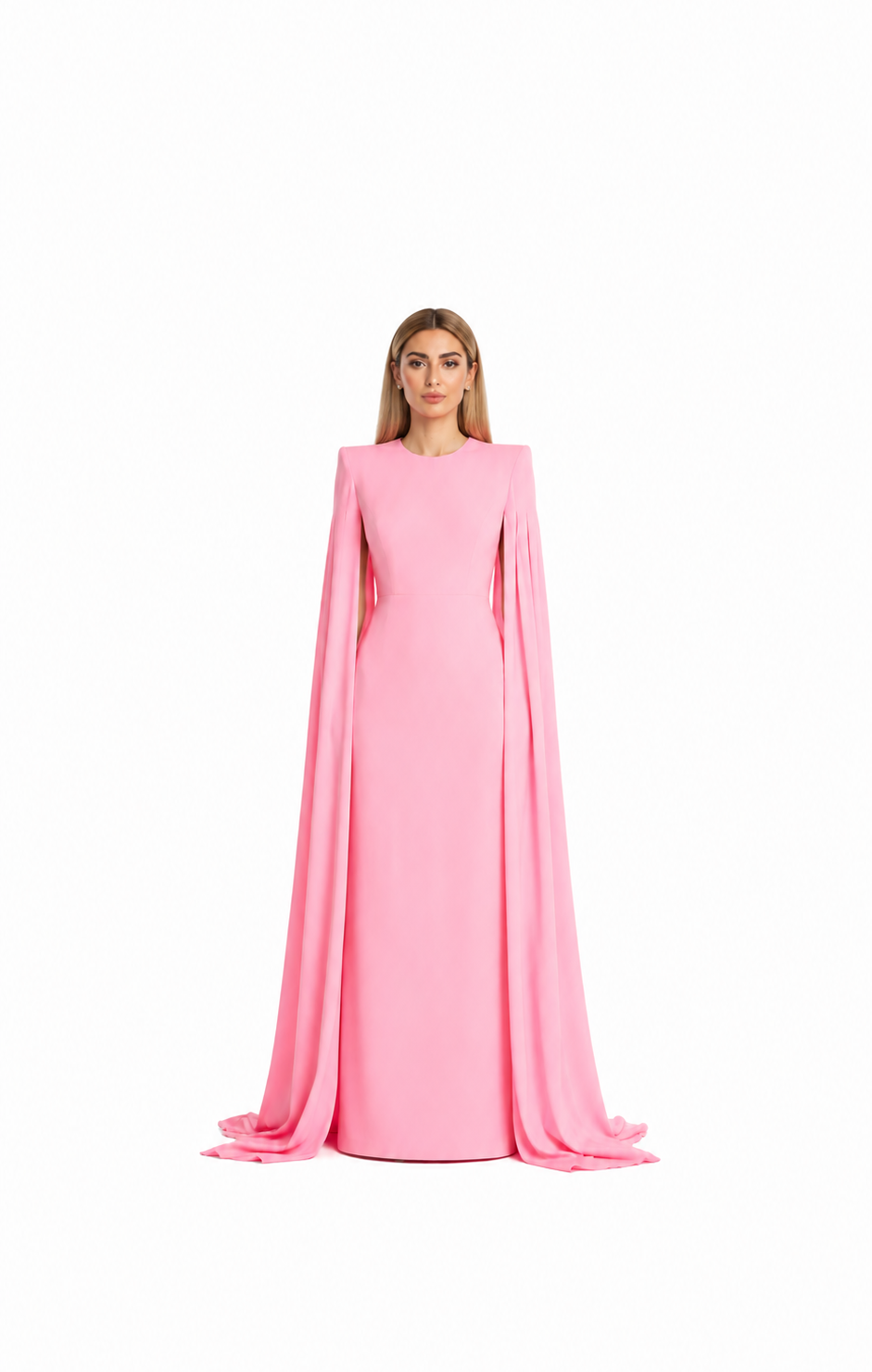 Pink Cape Sleeve Maxi Dress – ELARA