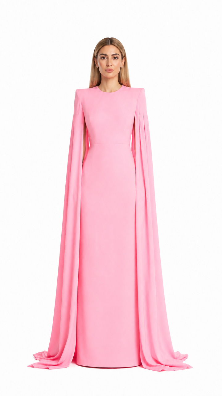 Pink Cape Sleeve Maxi Dress – ELARA