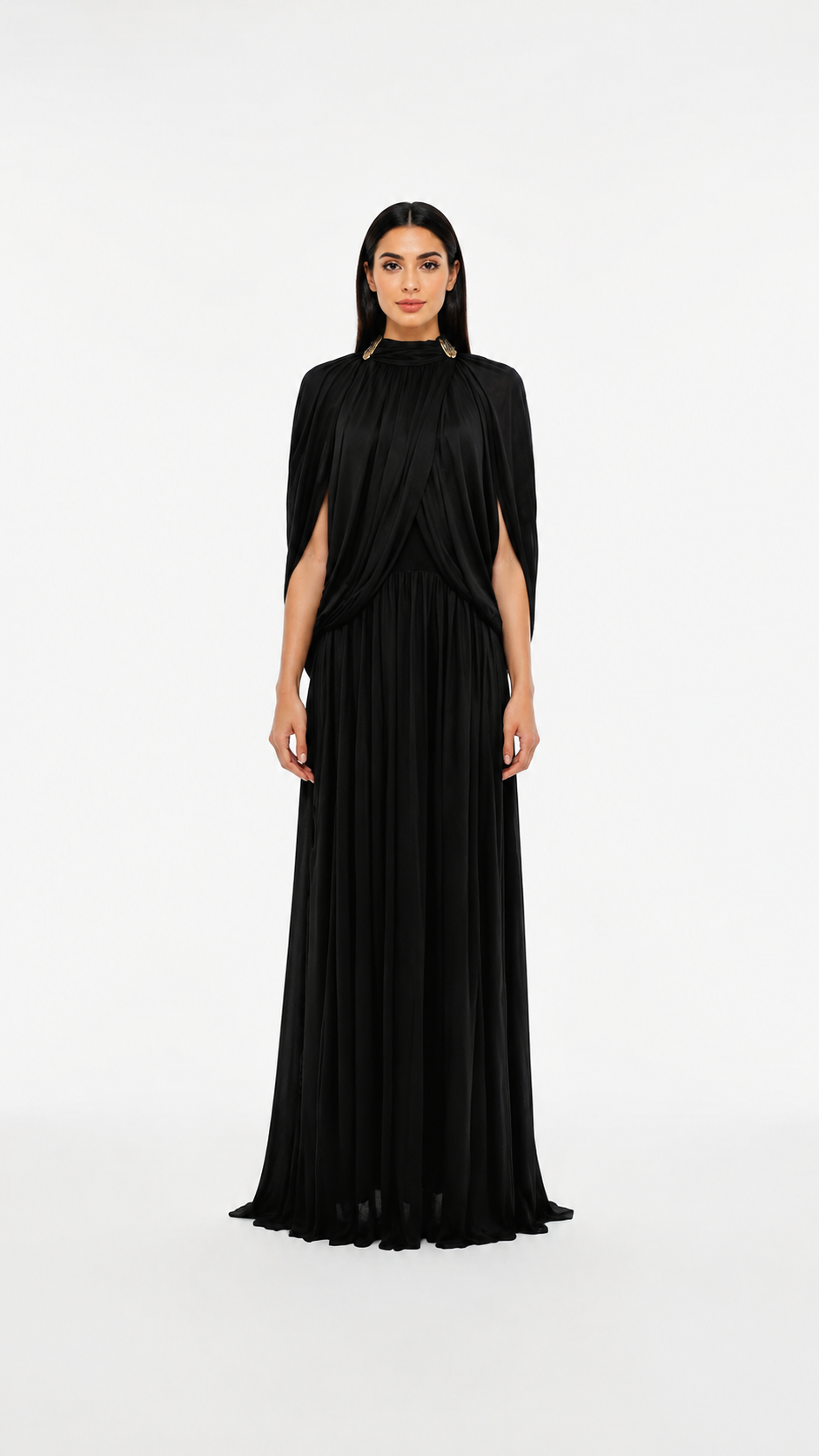 Sage Green Pleated Cape Maxi Dress – LAVENIA