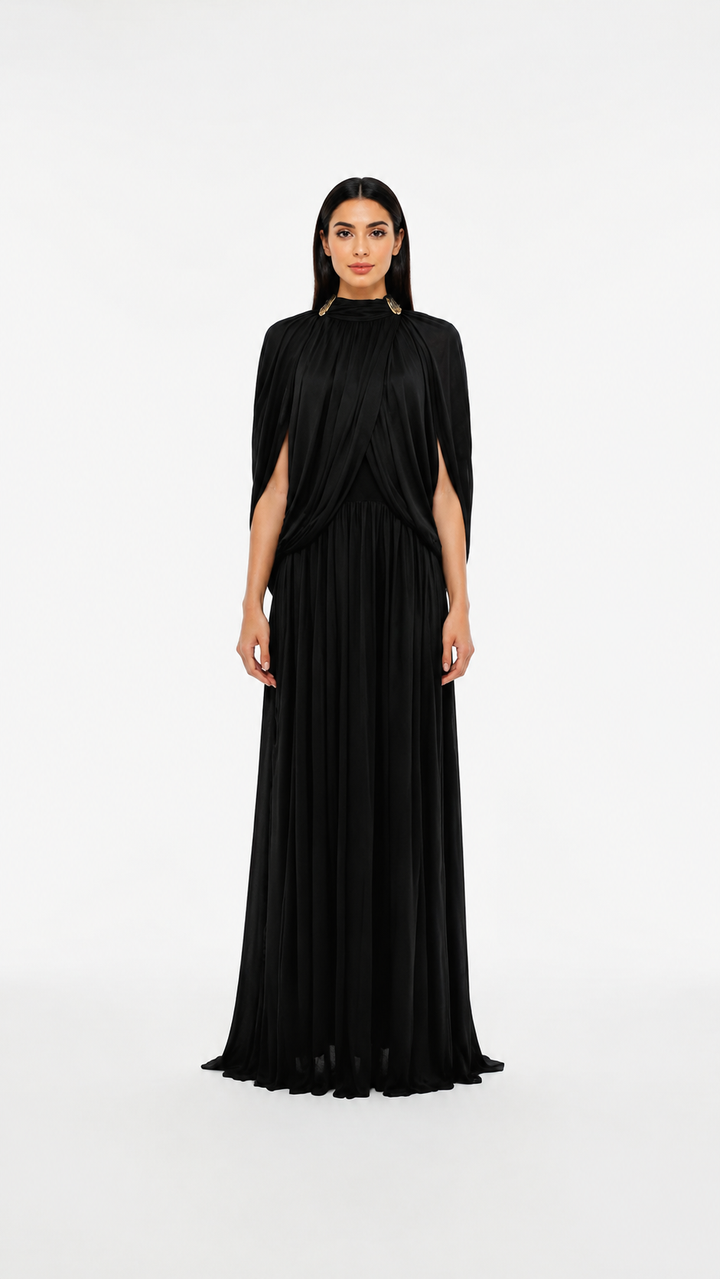 Sage Green Pleated Cape Maxi Dress – LAVENIA