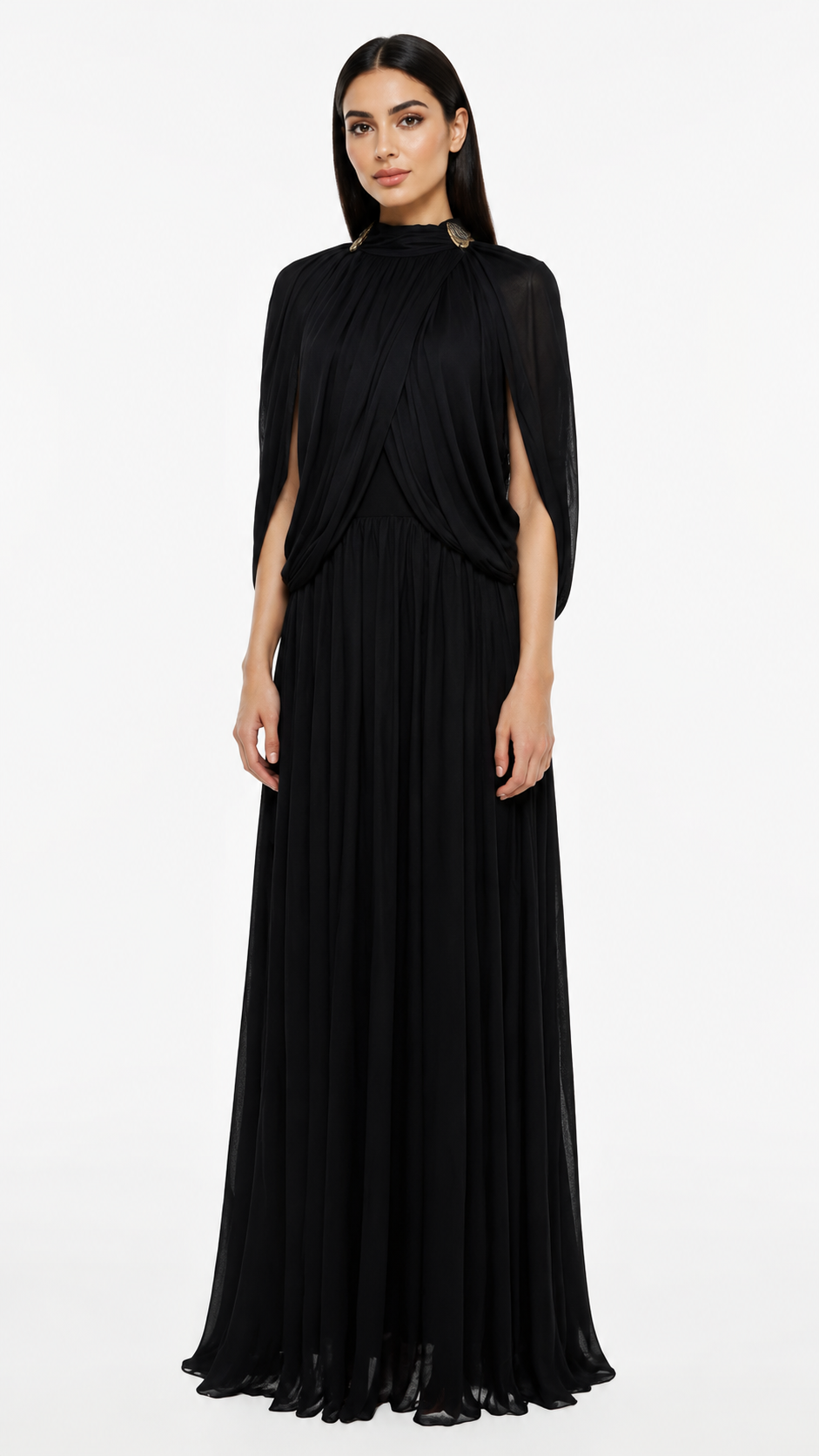 Sage Green Pleated Cape Maxi Dress – LAVENIA