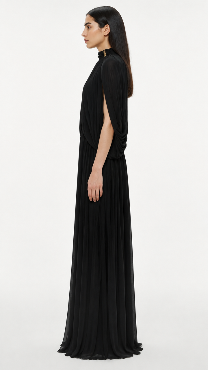 Sage Green Pleated Cape Maxi Dress – LAVENIA