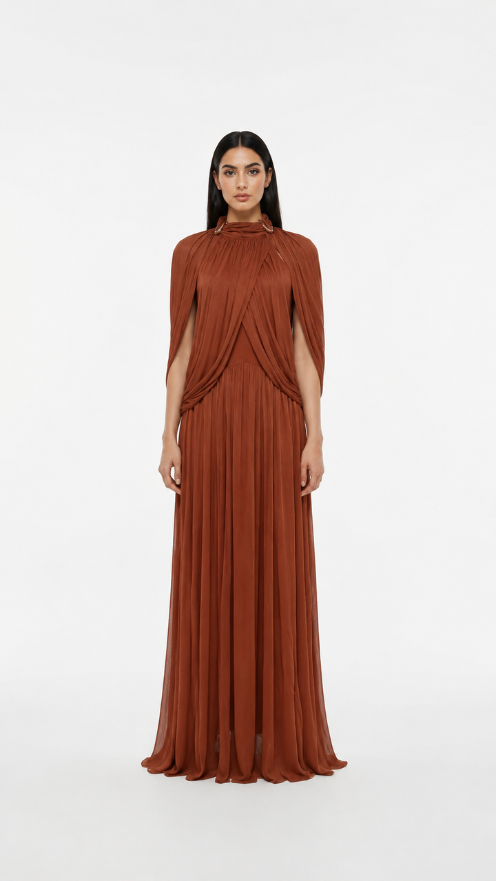 Sage Green Pleated Cape Maxi Dress – LAVENIA