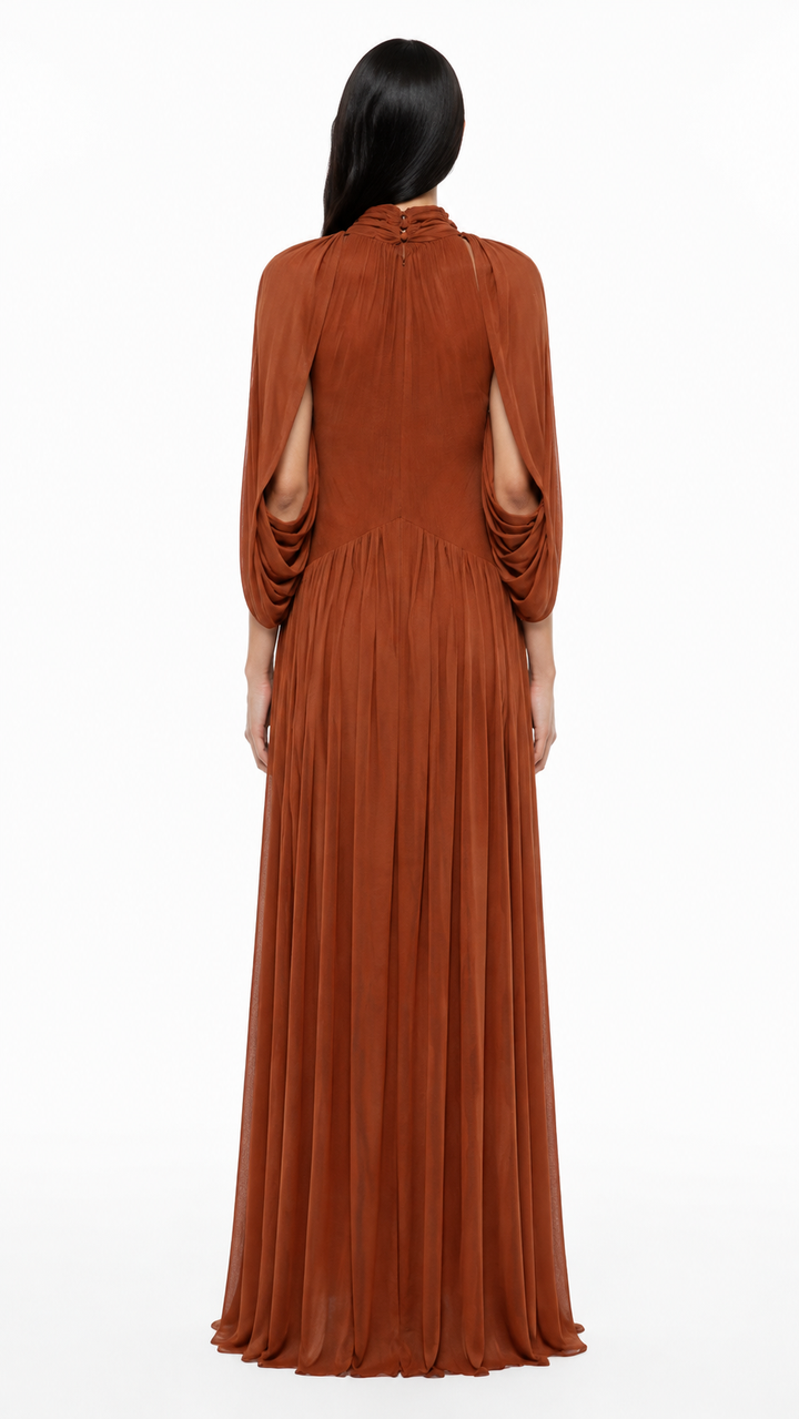 Sage Green Pleated Cape Maxi Dress – LAVENIA