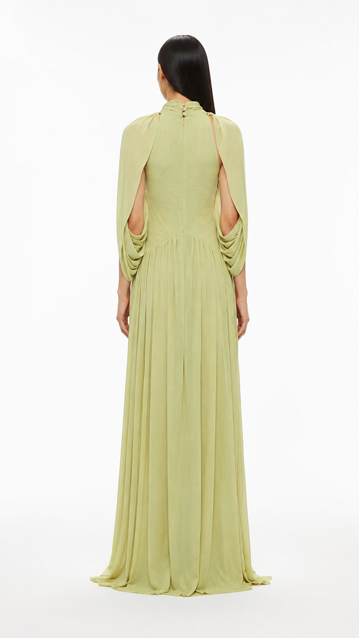Sage Green Pleated Cape Maxi Dress – LAVENIA