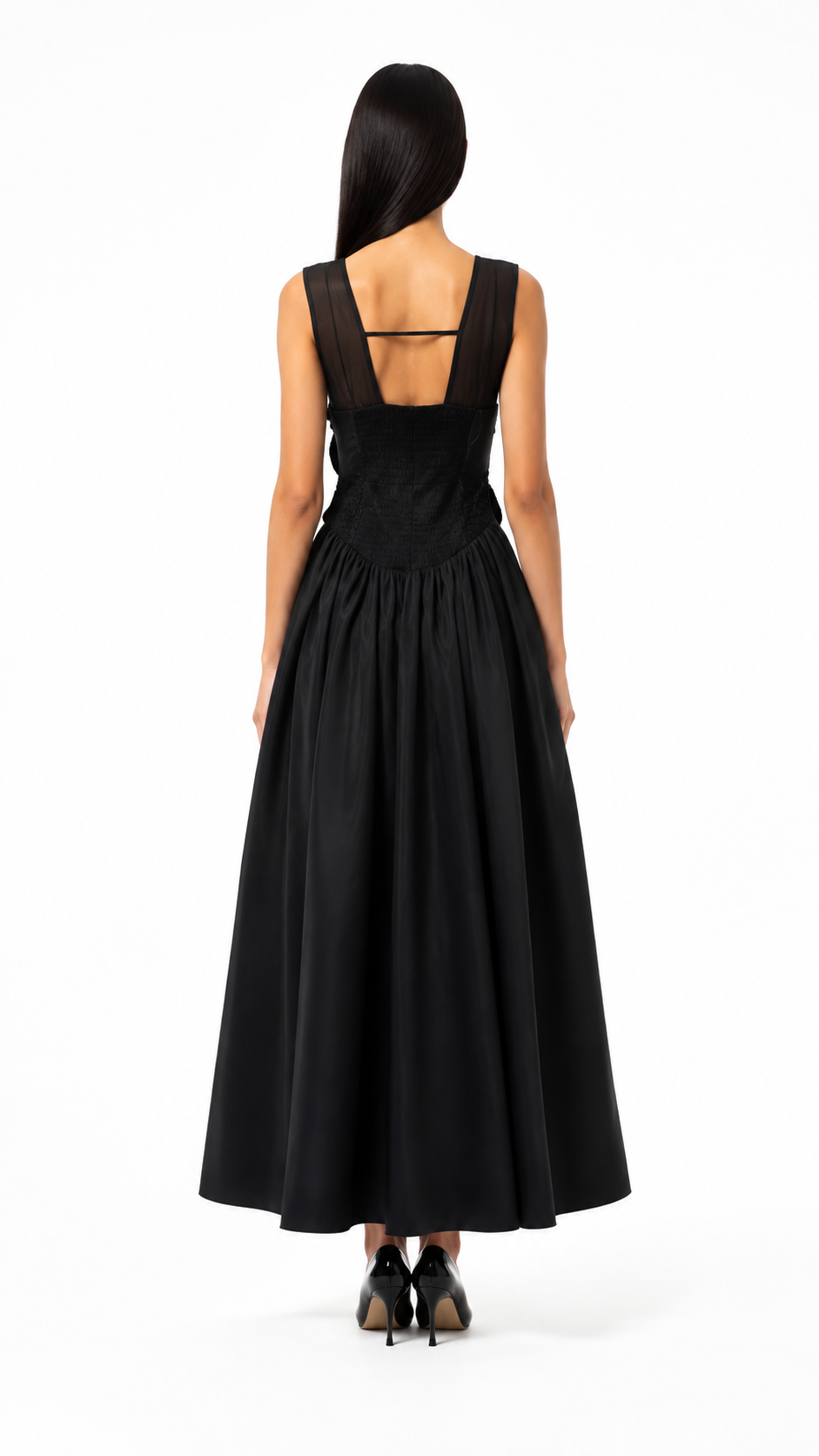 Black Floral Appliqué Midi Dress – MARIELLE