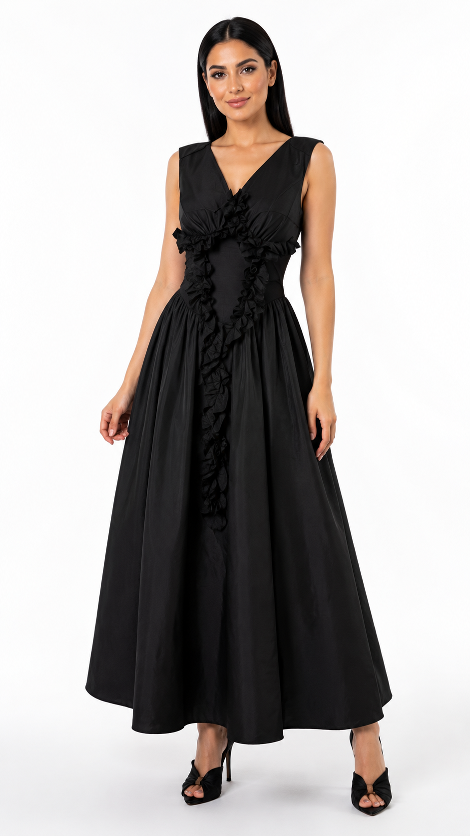 Black Floral Appliqué Midi Dress – MARIELLE