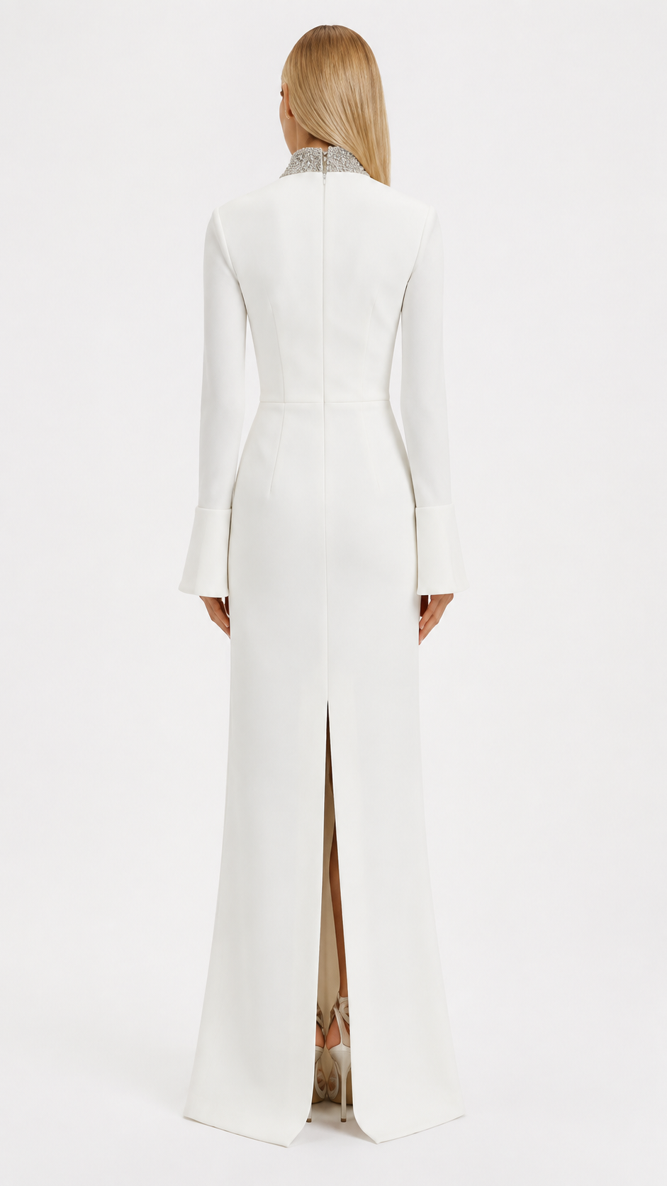 White Crystal High-Neck Maxi Dress – EVELIS