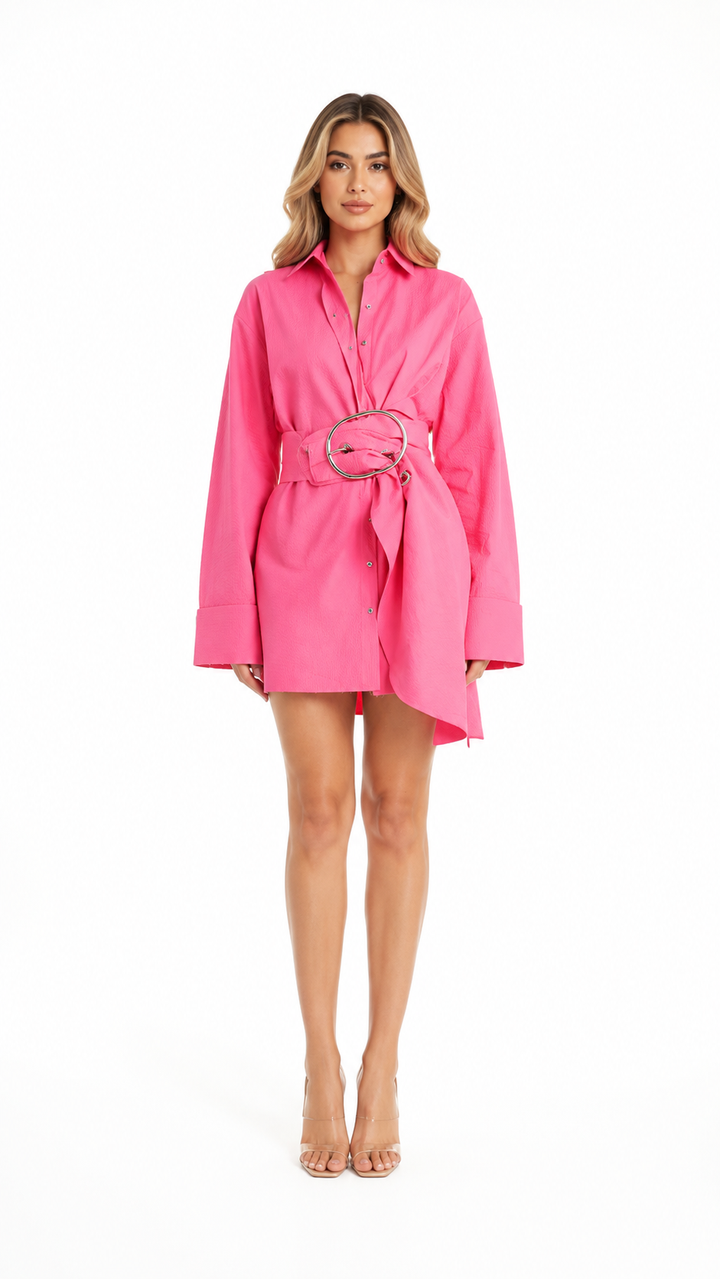 Pink Oversized Belted Blouse – ZELINA