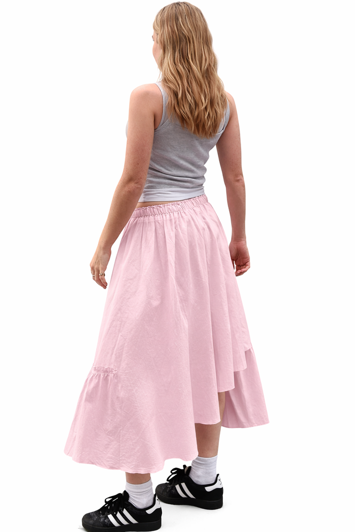 Asymmetrical Ruffle Midi Skirt with Elastic Waist – BLUSH