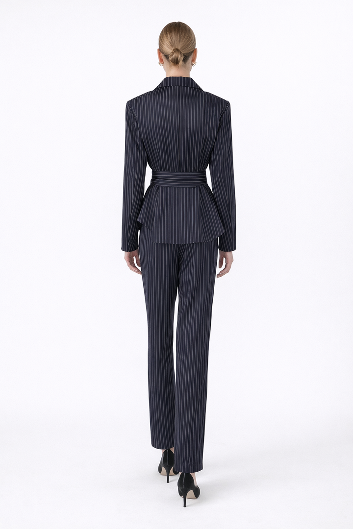 pinstripe tailored blazer and straight-leg pants set – STRIPE