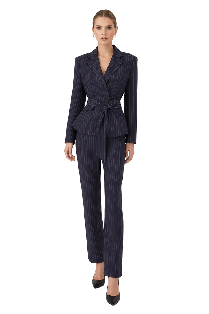 pinstripe tailored blazer and straight-leg pants set – STRIPE