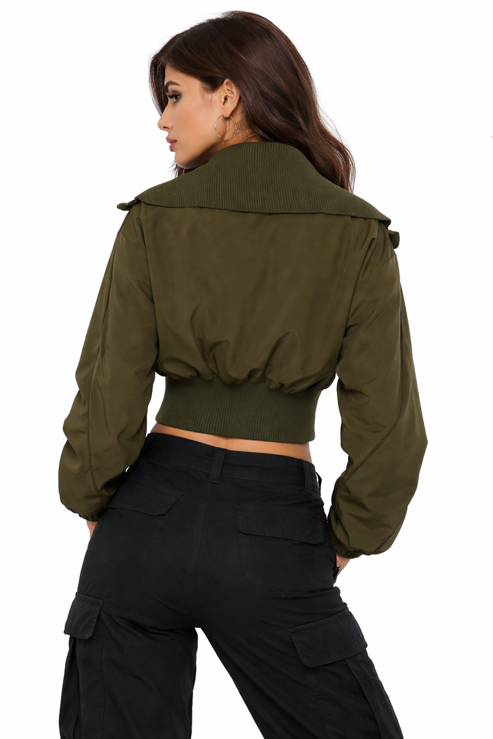 Cropped Utility Bomber Jacket with Zip Pockets – OLIVE