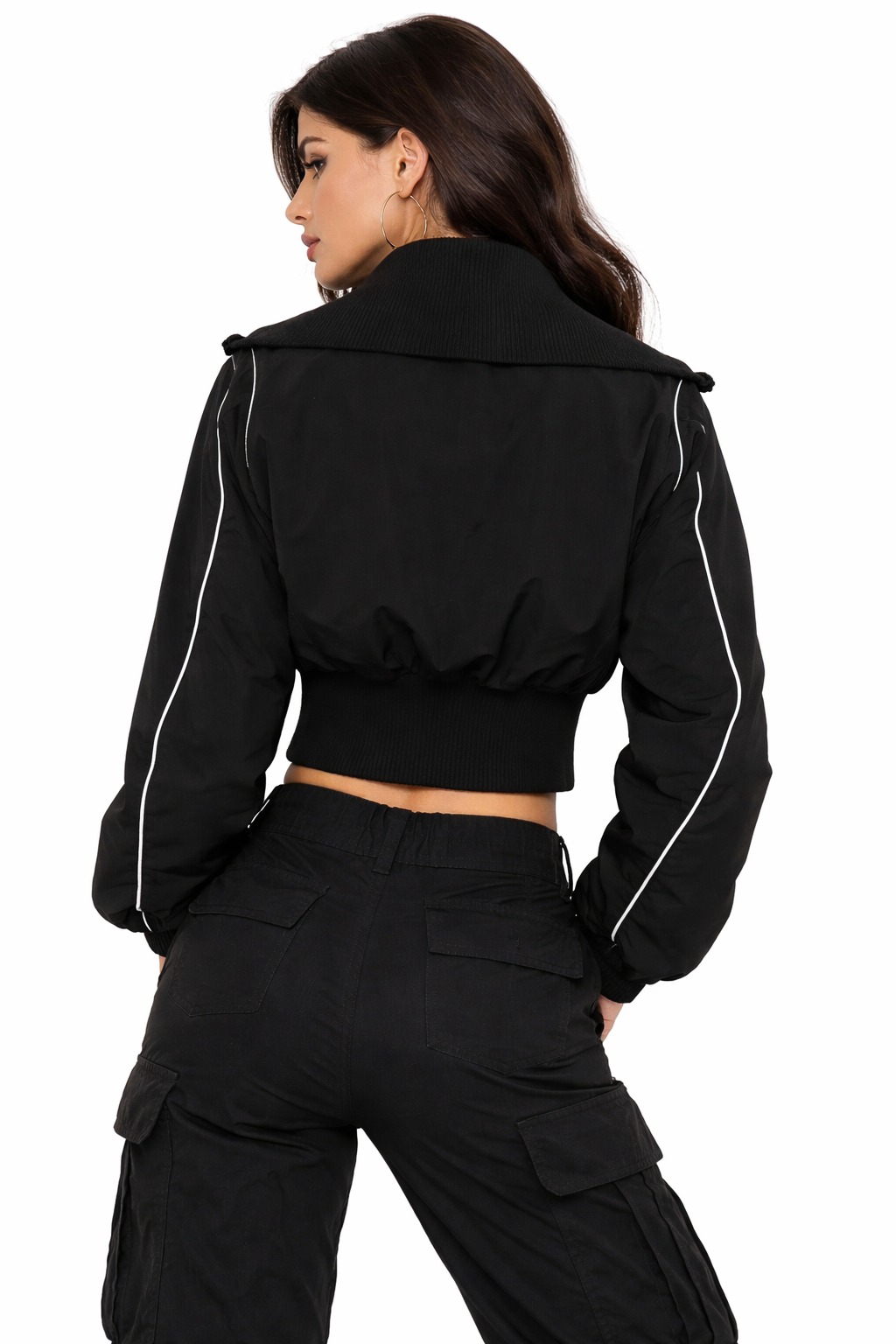 Cropped Utility Bomber Jacket with Zip Pockets – OLIVE
