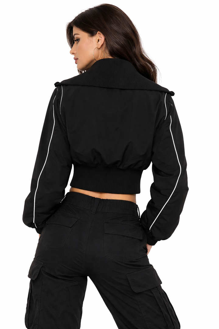 Cropped Utility Bomber Jacket with Zip Pockets – OLIVE